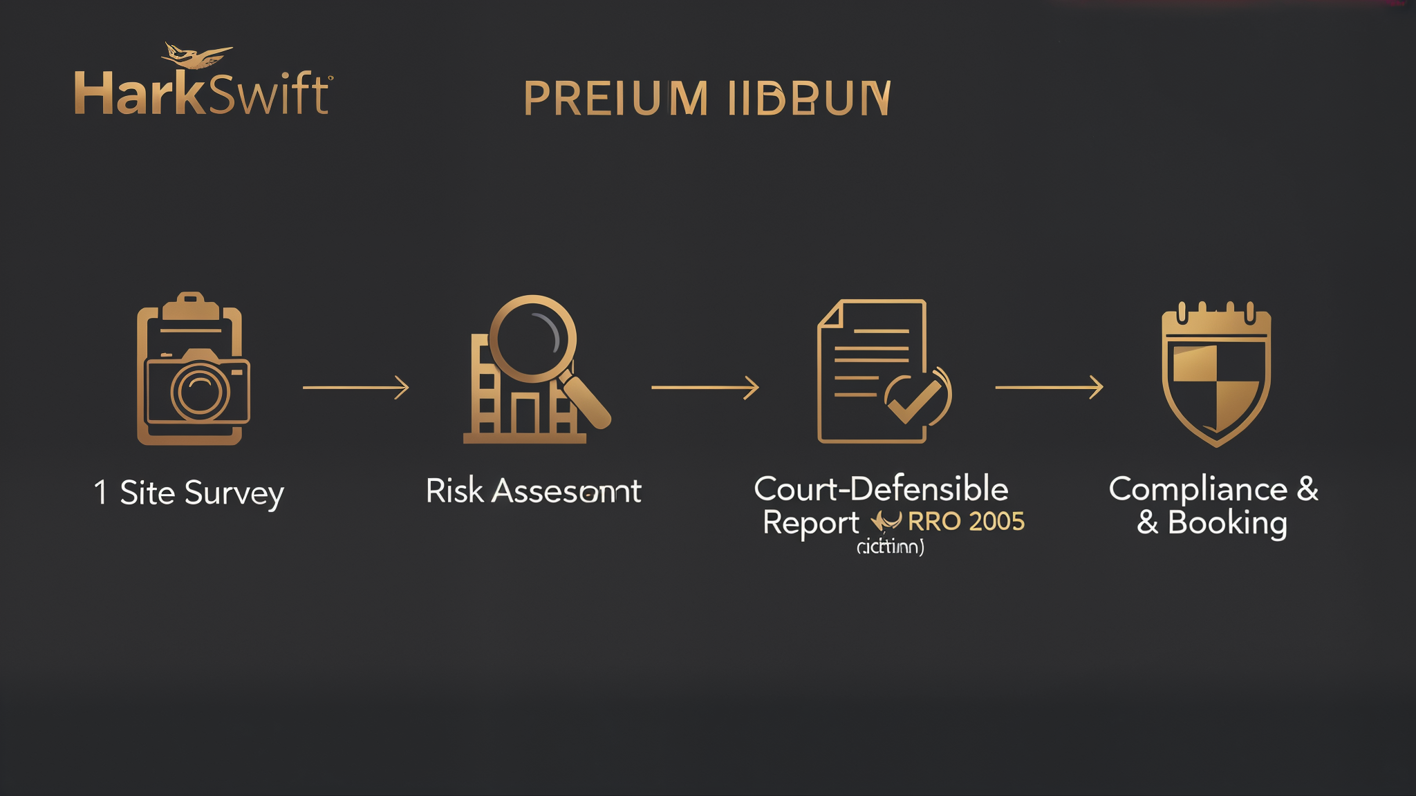 HawkSwift fire risk assessment process: survey, risk assessment, court-defensible report, compliance and booking